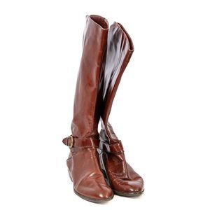 Vintage 1980s Charles David Riding Boots Brown Made in Italy Patent Leather Wome